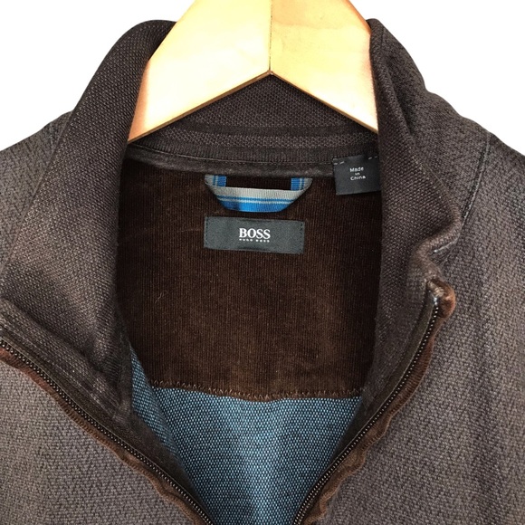 Hugo Boss Cannobio Cotton Full Zip Sweater Jacket Mock Neck Brown Herringbone XL - Picture 4 of 15